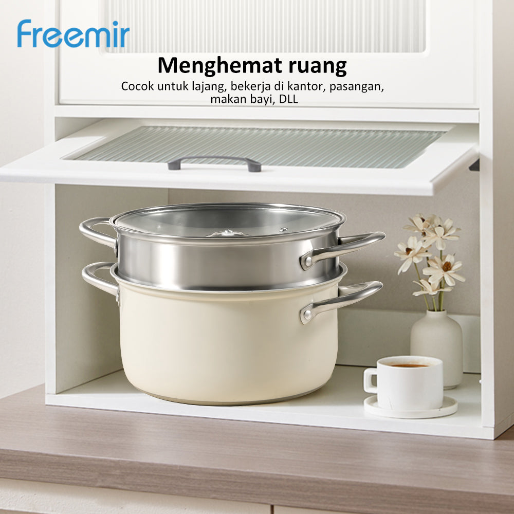 Panci Kukus Dua Lapis 24 CM Single Bottom dengan Tutup Kaca