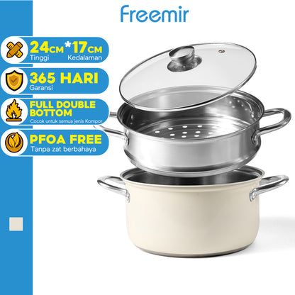 freemir 24 CM Single Bottom Double Layer Steamer with Glass Lid