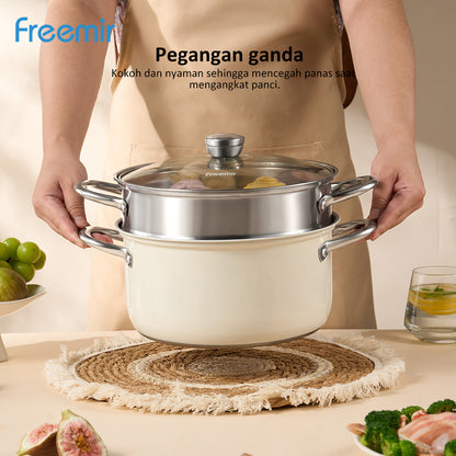 freemir 24 CM Single Bottom Double Layer Steamer with Glass Lid