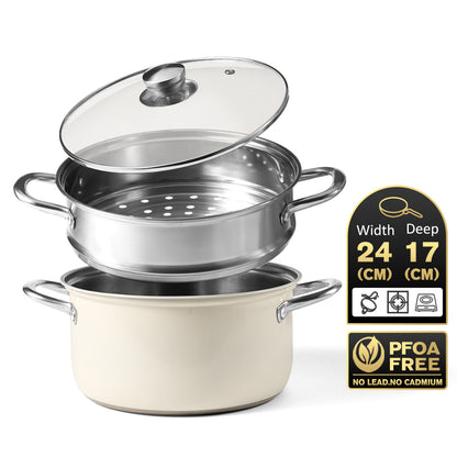 freemir 24 CM Single Bottom Double Layer Steamer with Glass Lid