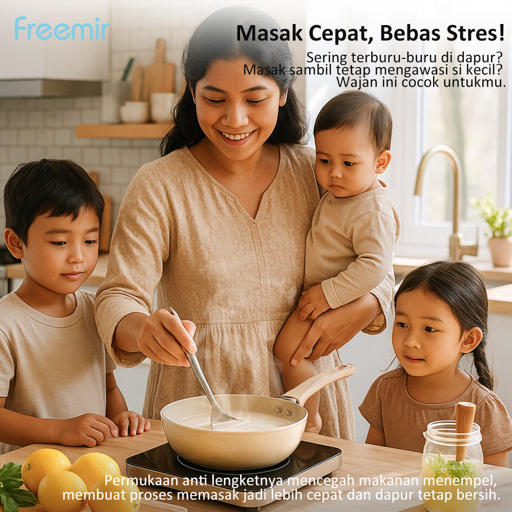 freemir Wok Pan 20 CM Anti Lengket Single Bottom - Beige