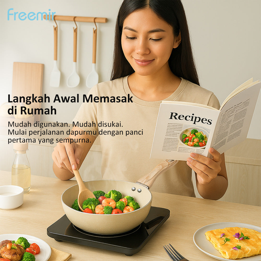 freemir Wok Pan 20 CM Anti Lengket Single Bottom - Beige