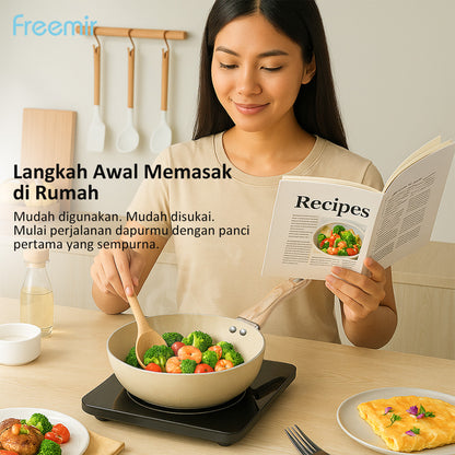 freemir Wok Pan 20 CM Non-Stick Single Bottom - Beige