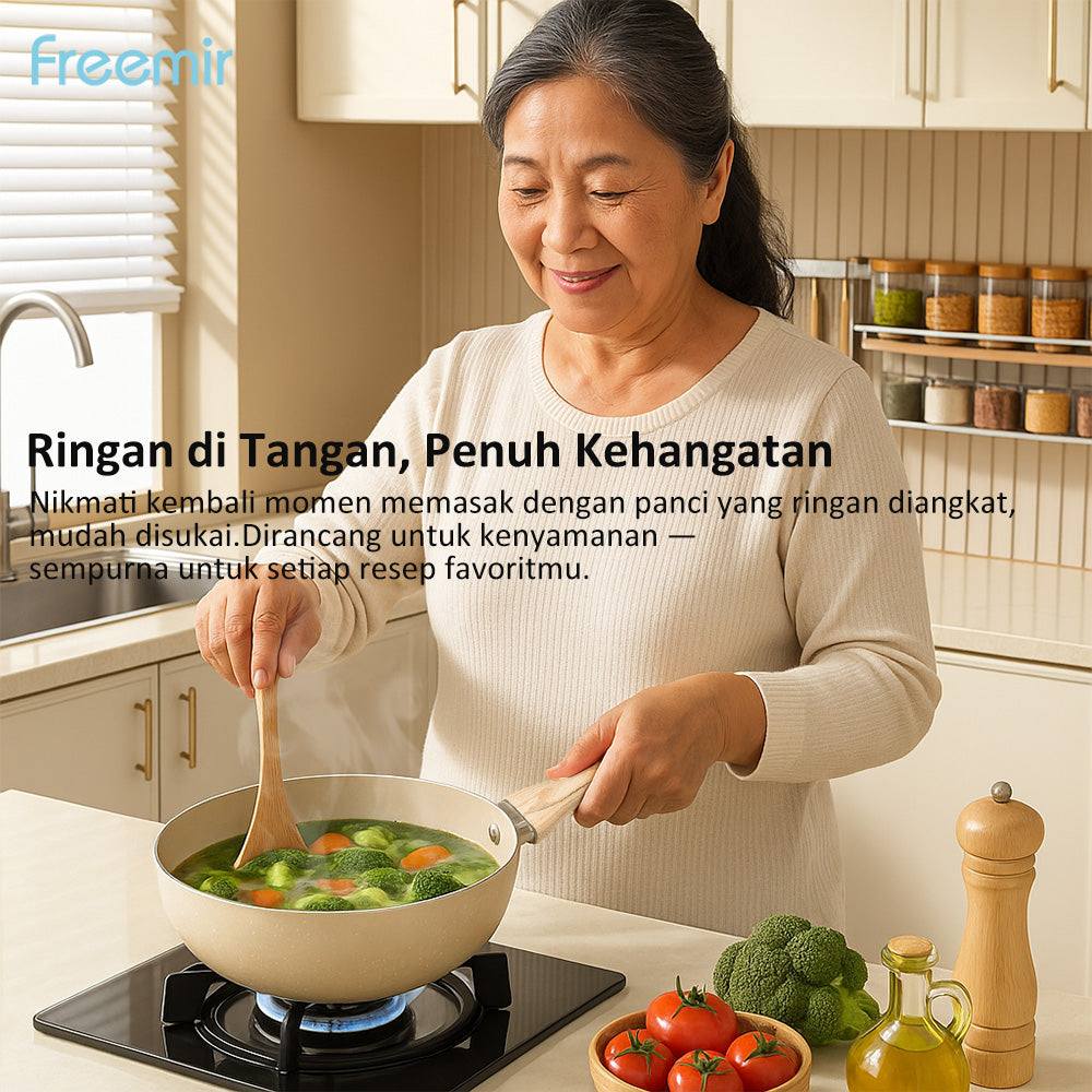 freemir Wok Pan 20 CM Anti Lengket Single Bottom - Beige