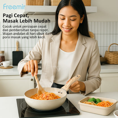 freemir Wok Pan 20 CM Non-Stick Single Bottom - Beige