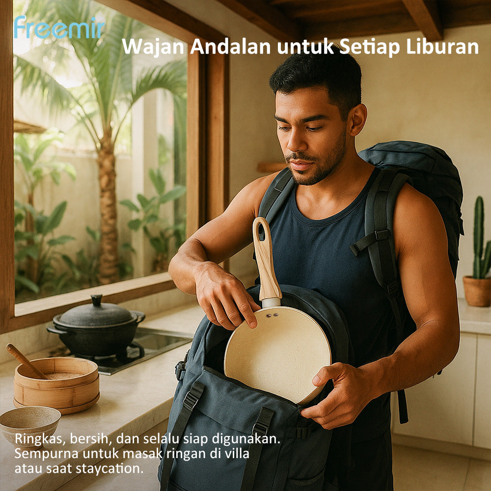 freemir Wok Pan 20 CM Anti Lengket Single Bottom - Beige