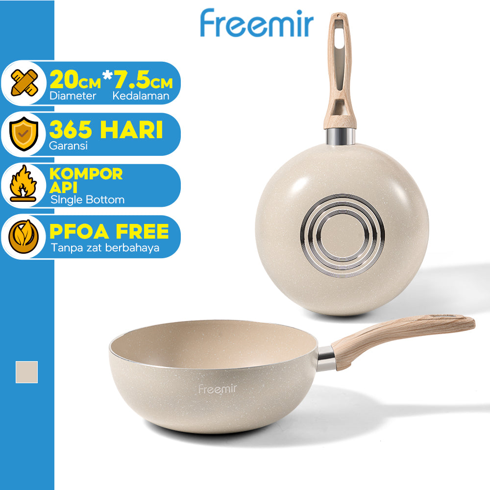 freemir Wok Pan 20 CM Anti Lengket Single Bottom - Beige