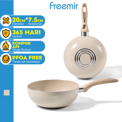 freemir Wok Pan 20 CM Non-Stick Single Bottom - Beige