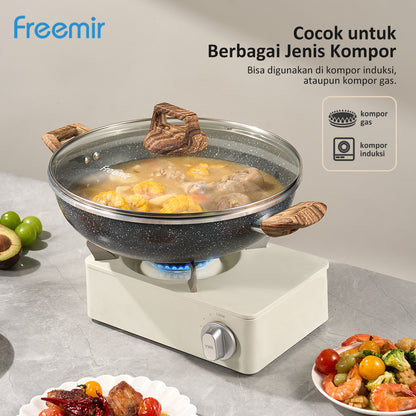 freemir 30 CM Single Bottom Aluminum Pan with Two Handles and Tempered Glass Lid