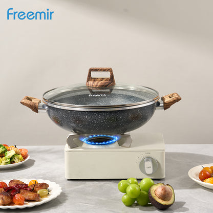 freemir 30 CM Single Bottom Aluminum Pan with Two Handles and Tempered Glass Lid