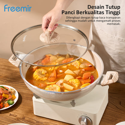 freemir 30 CM Single Bottom Two Handle Frying Pan with Glass Lid