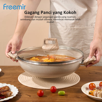 freemir 30 CM Single Bottom Two Handle Frying Pan with Glass Lid