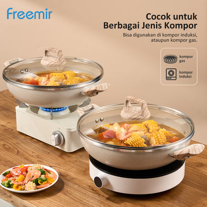 freemir 30 CM Single Bottom Two Handle Frying Pan with Glass Lid