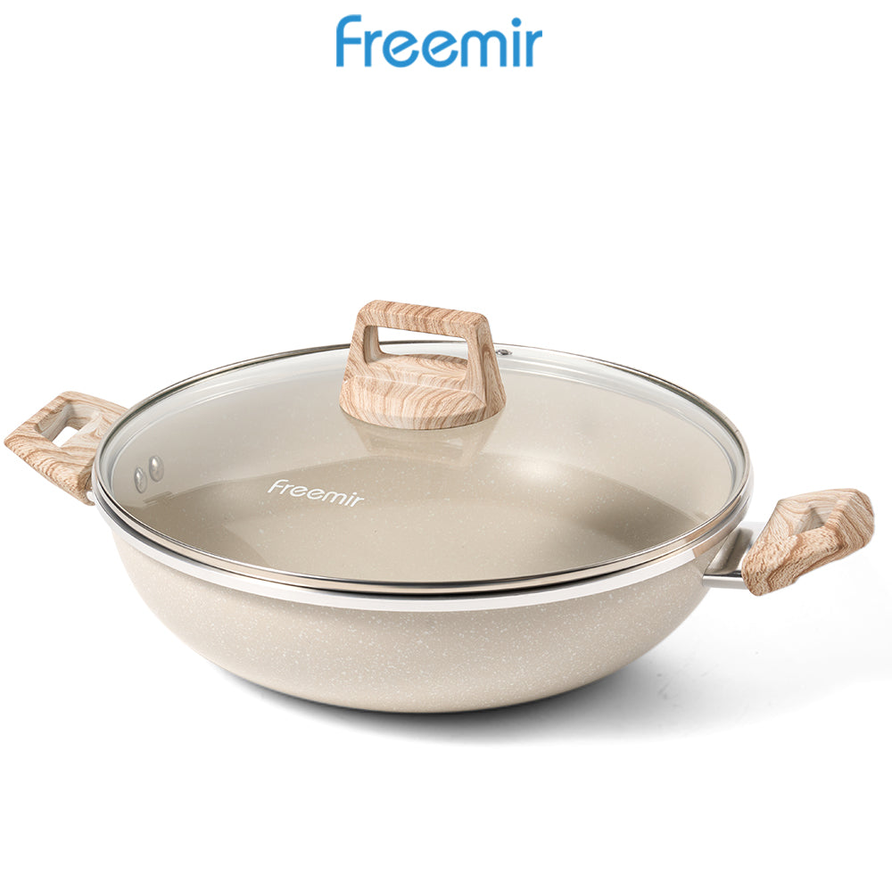 freemir 30 CM Single Bottom Two Handle Frying Pan with Glass Lid