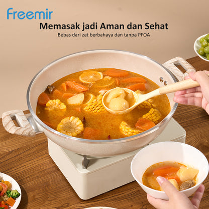 freemir 30 CM Single Bottom Two Handle Frying Pan with Glass Lid