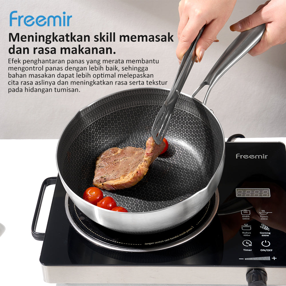 Freemir Wajan Penggorengan Honeycomb 24 CM Anti Lengket Double Bottom dengan Tutup Kaca