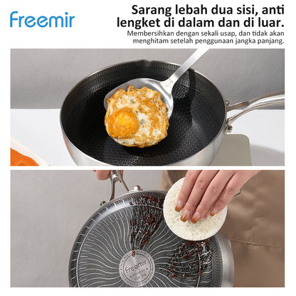 Freemir 24 CM Honeycomb Frying Pan with Non-Stick Double Bottom and Glass Lid