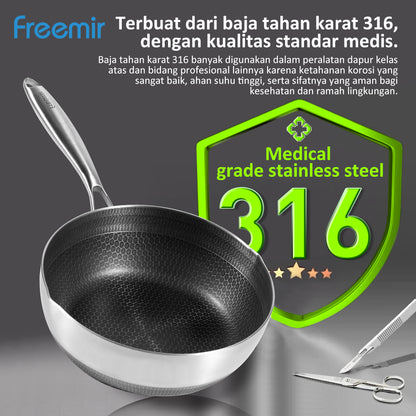 freemir Wajan Honeycomb 24 CM Stainless Steel Double Bottom