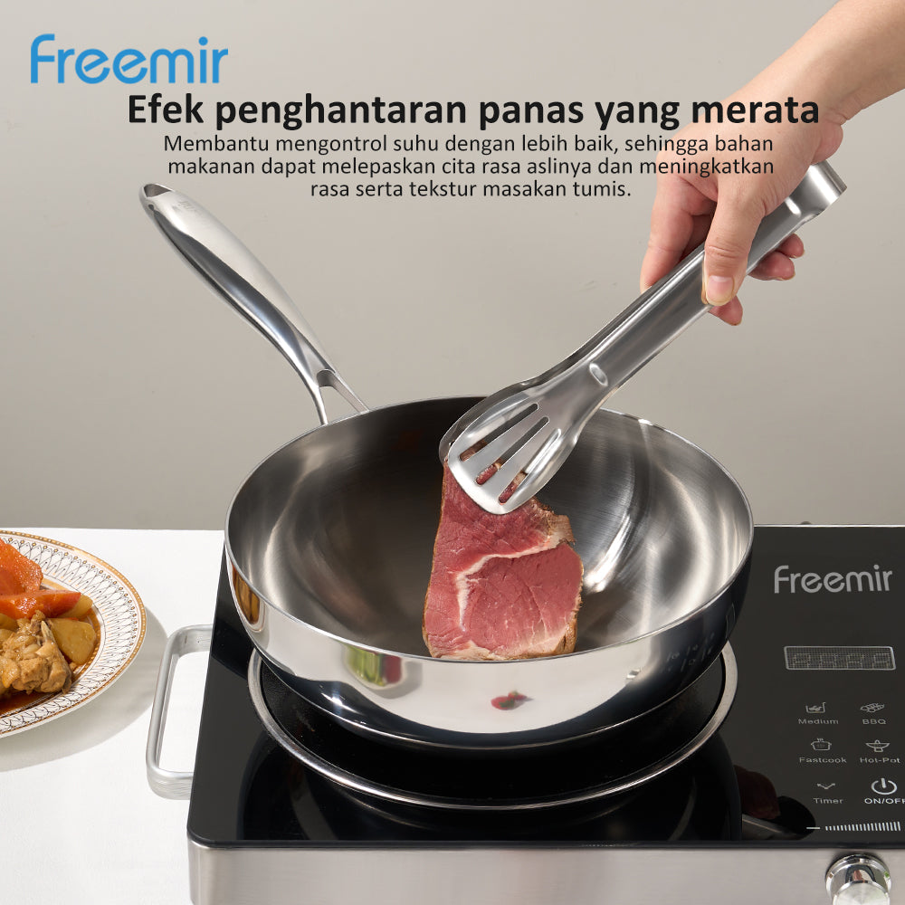 Freemir Wajan Stainless Steel Double Bottom 24 CM  dengan Tutup Kaca