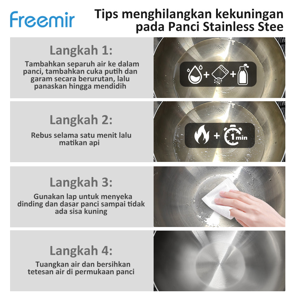 Freemir Wajan Stainless Steel Double Bottom 24 CM  dengan Tutup Kaca