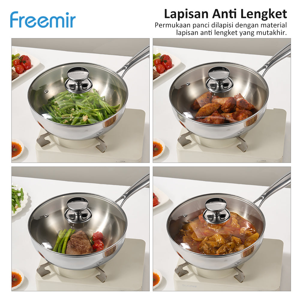 freemir 20 CM Stainless Steel Double Bottom Wok