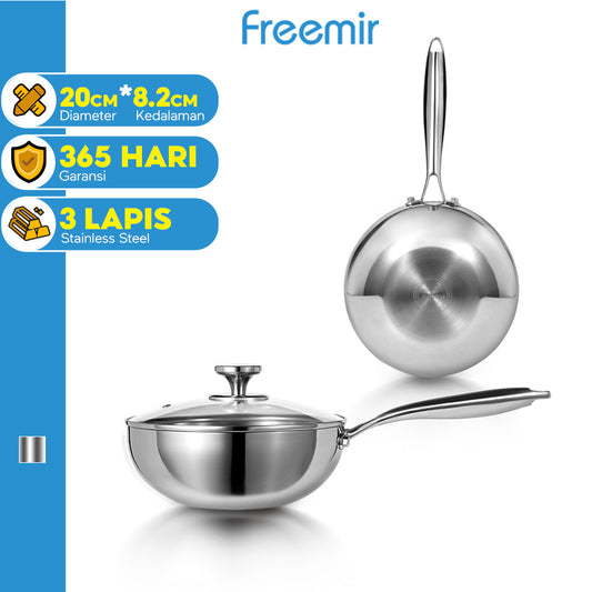 freemir Wajan 20 CM Stainless Steel Double Bottom