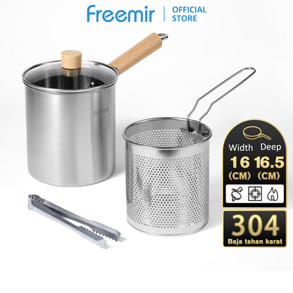 freemir Stainless Steel 304 Frypan with Strainer and Glass Lid