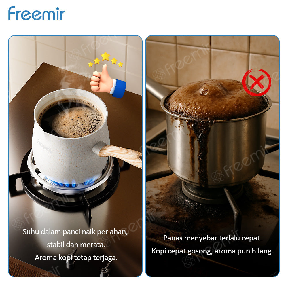 freemir Panci Susu Kopi Anti Lengket 12 CM Single Bottom dan Dudukan Kompor Gas