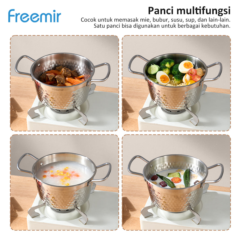 freemir Panci Stainless Steel 304 Seri Snow dengan Tutup Kaca dan Penjepit Stainless