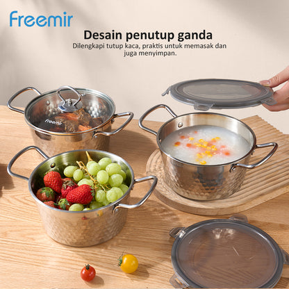 Freemir Snow Series 304 Stainless Steel Pan with Glass Lid and Stainless Steel Tongs