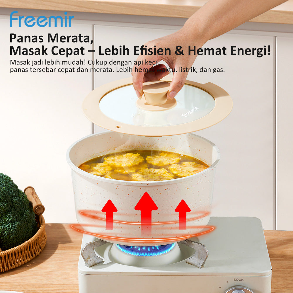 freemit Set Panci Wajan 6 Pcs Anti Lengket dengan Gagang Lepas Pasang