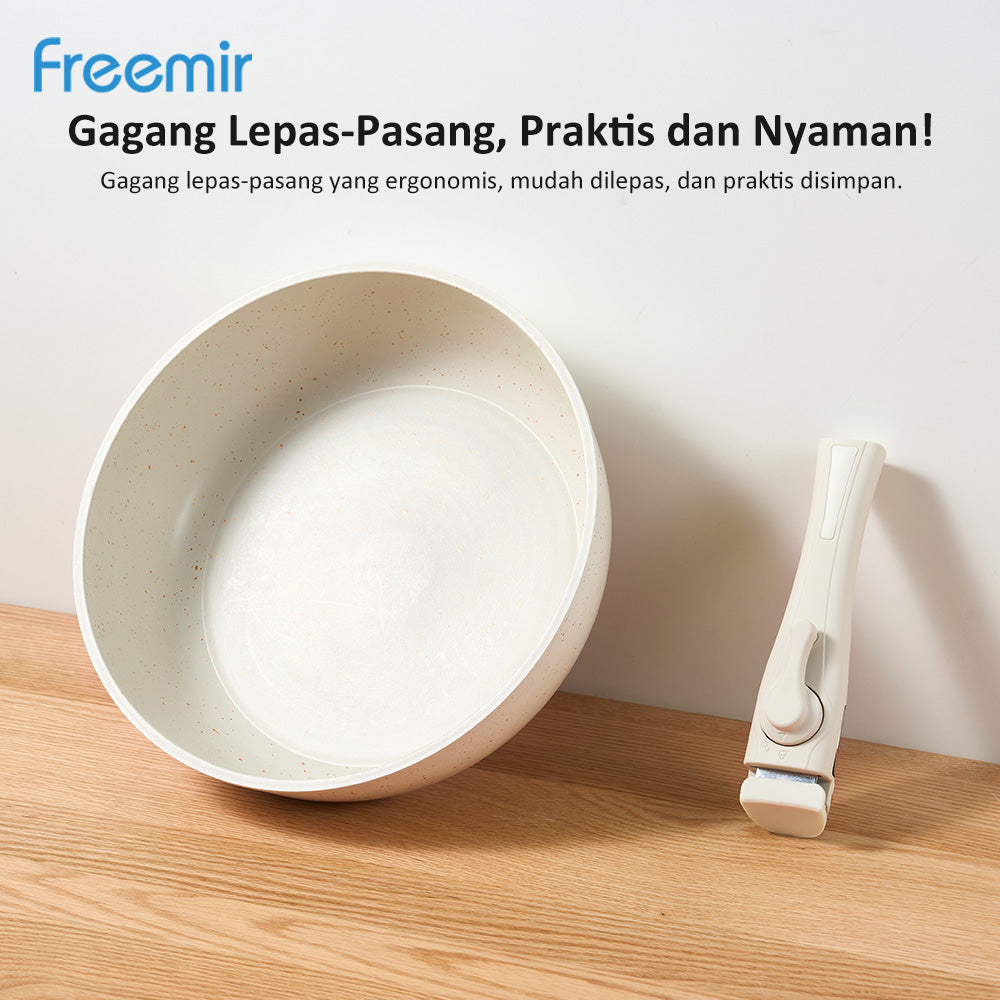 freemit Set Panci Wajan 6 Pcs Anti Lengket dengan Gagang Lepas Pasang