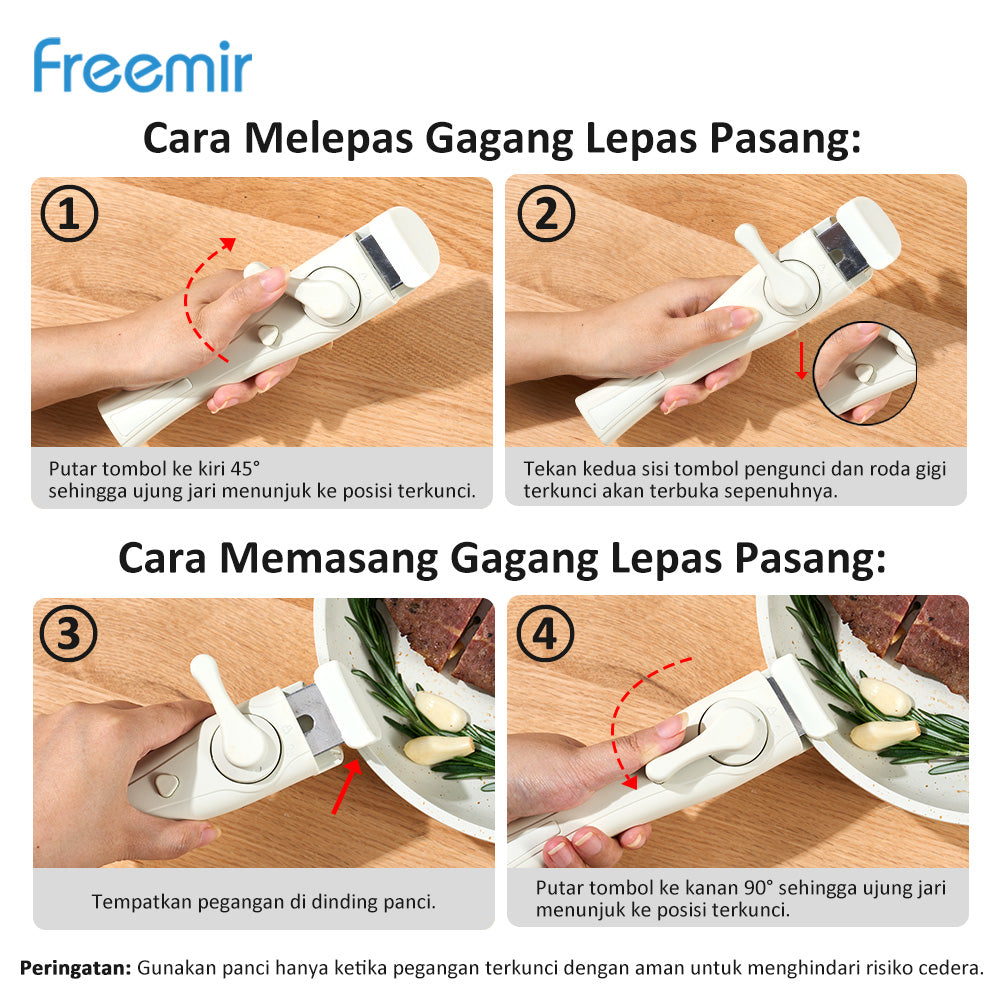 freemit Set Panci Wajan 6 Pcs Anti Lengket dengan Gagang Lepas Pasang