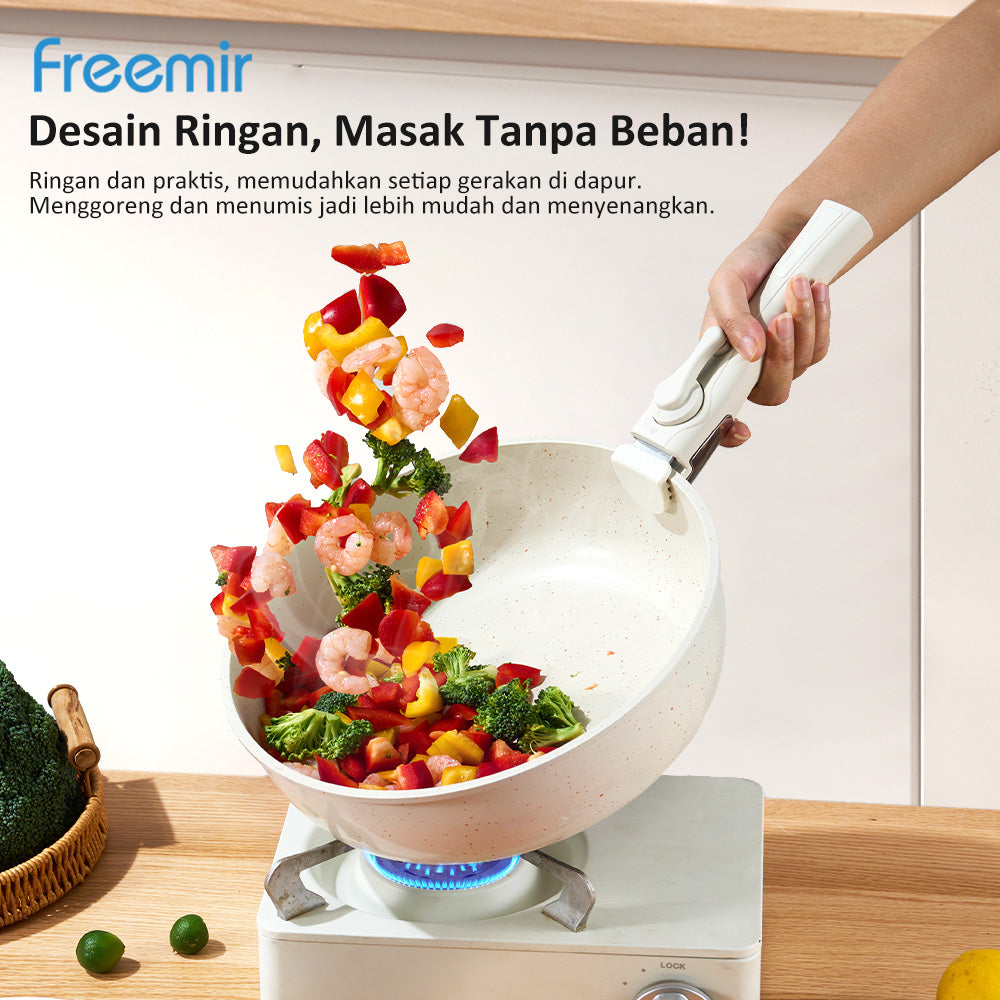 freemit Set Panci Wajan 6 Pcs Anti Lengket dengan Gagang Lepas Pasang
