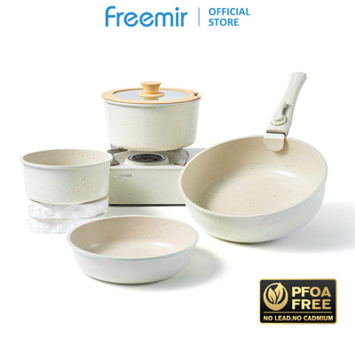 freemir Wajan Set 6Pcs 26/20/20/16cm Gagang Lepas Pasang Anti Lengket Serbaguna Foodgrade