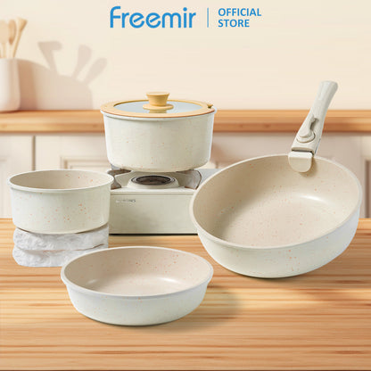 freemir Wajan Set 6Pcs 26/20/20/16cm Gagang Lepas Pasang Anti Lengket Serbaguna Foodgrade