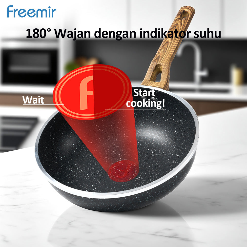 freemir 24cm Double Bottom Non-Stick Frying Pan with Red Temperature Sensor (Without Lid)