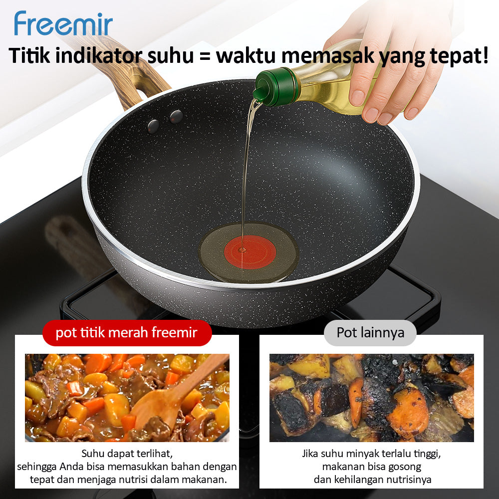 freemir 24cm Double Bottom Non-Stick Frying Pan with Red Temperature Sensor (Without Lid)