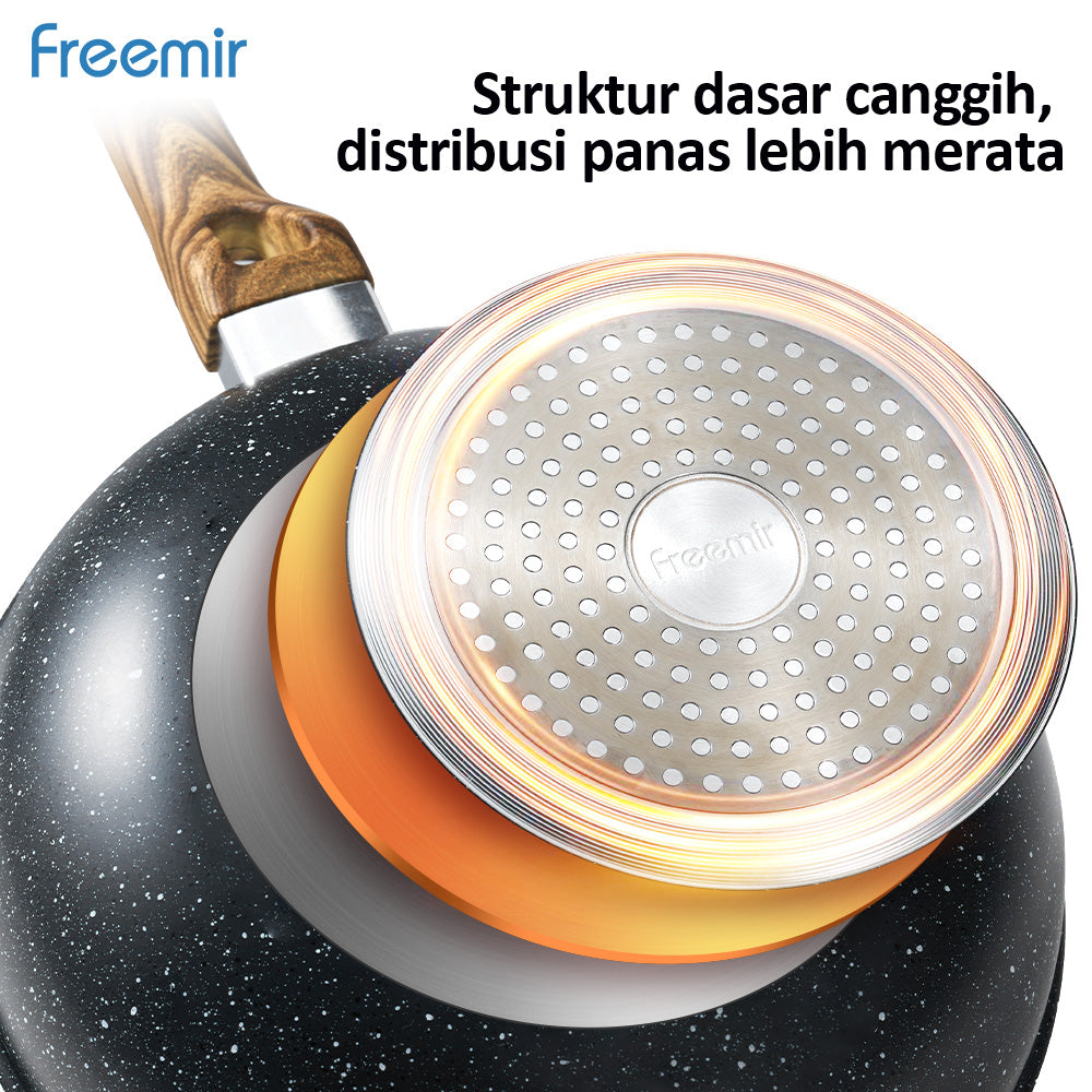 freemir 24cm Double Bottom Non-Stick Frying Pan with Red Temperature Sensor (Without Lid)