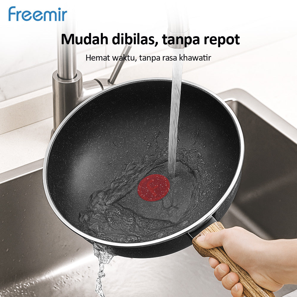freemir 24cm Double Bottom Non-Stick Frying Pan with Red Temperature Sensor (Without Lid)