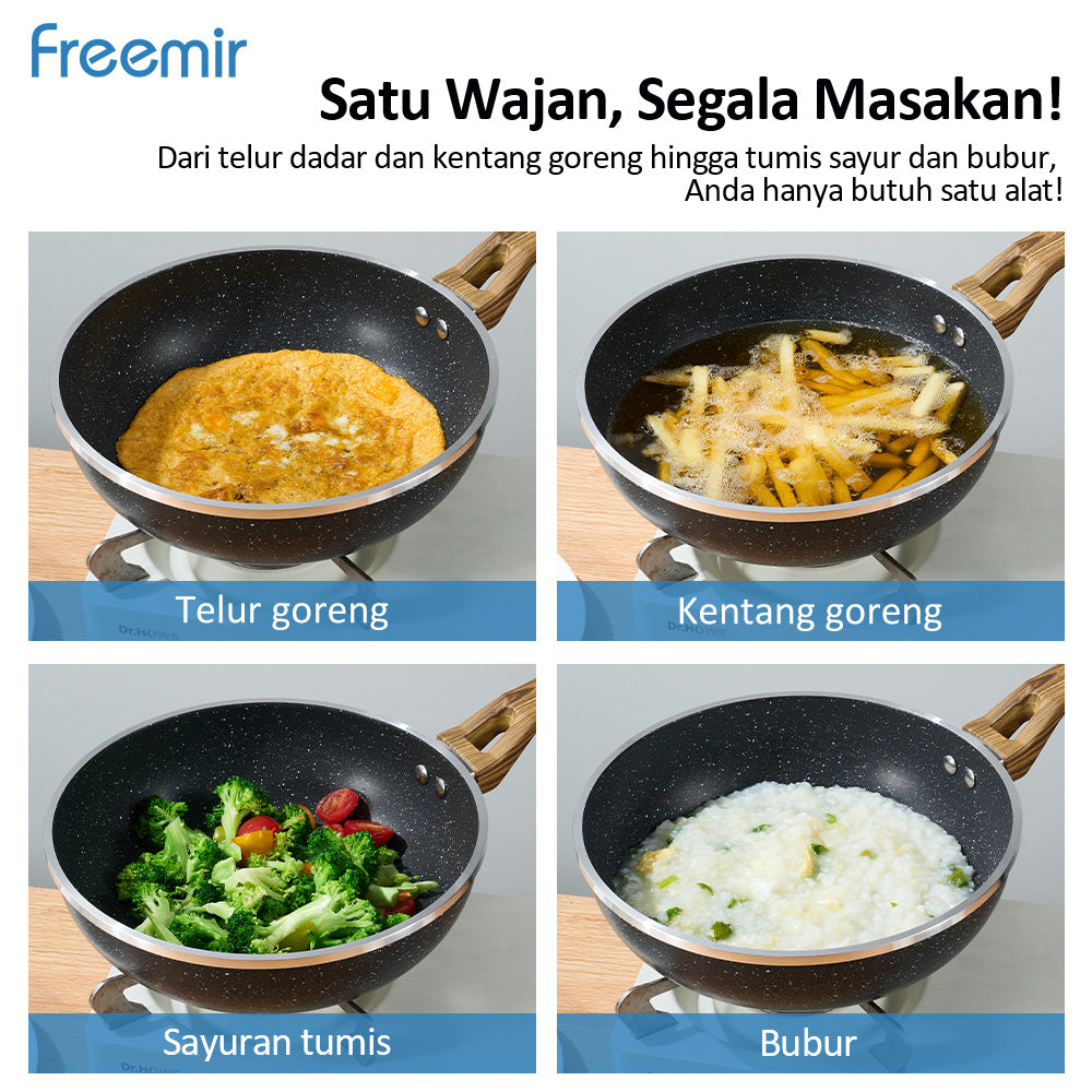 freemir 24cm Double Bottom Non-Stick Frying Pan with Red Temperature Sensor (Without Lid)