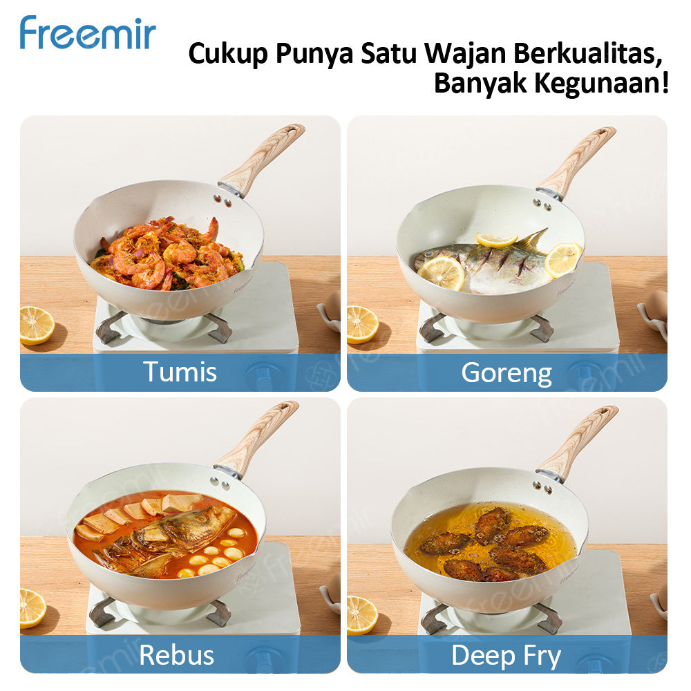 freemir Wok Pan Antilengket 24 CM dengan Dua Corong Tuang