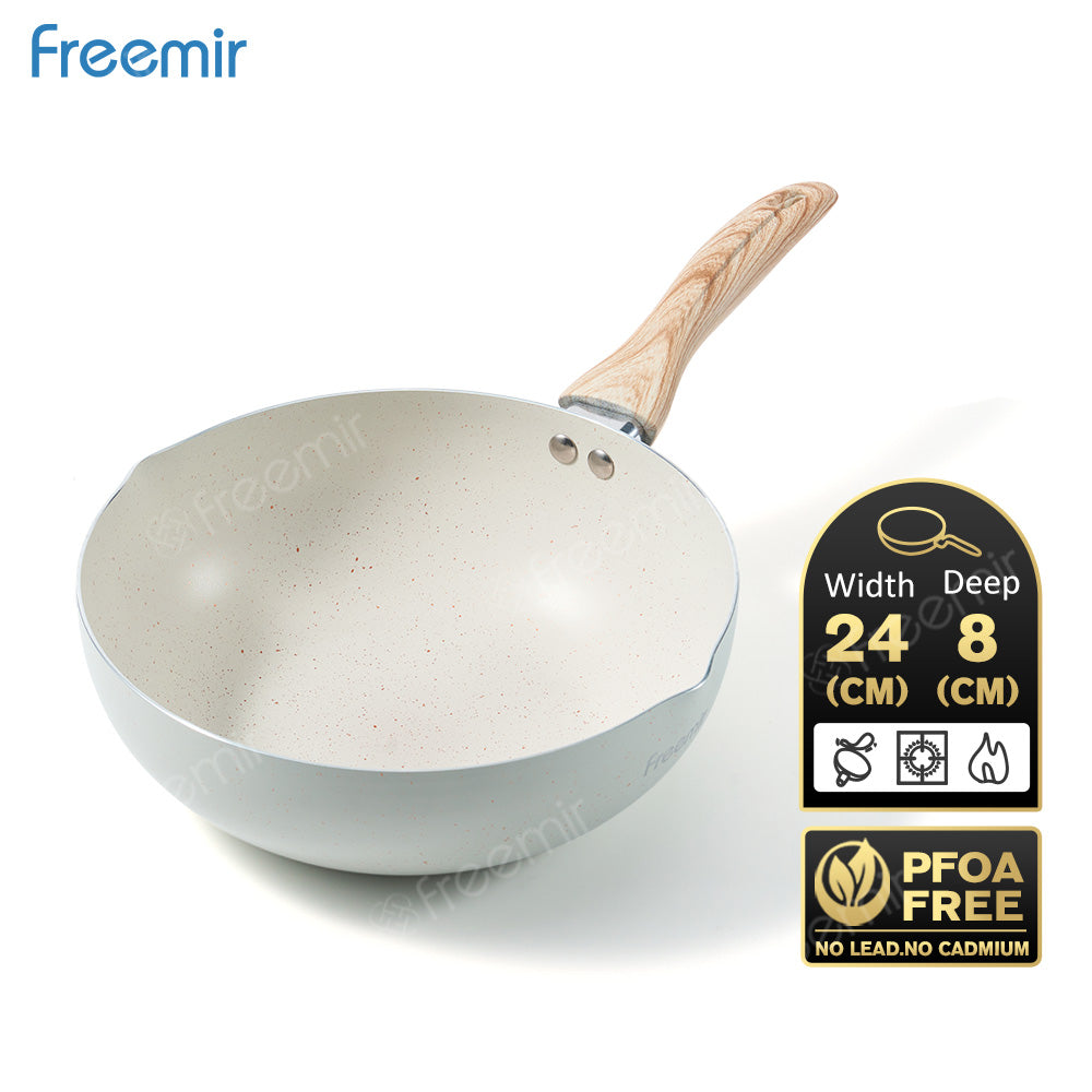 freemir Wok Pan Anti Lengket 24 CM dengan Dua Corong Tuang