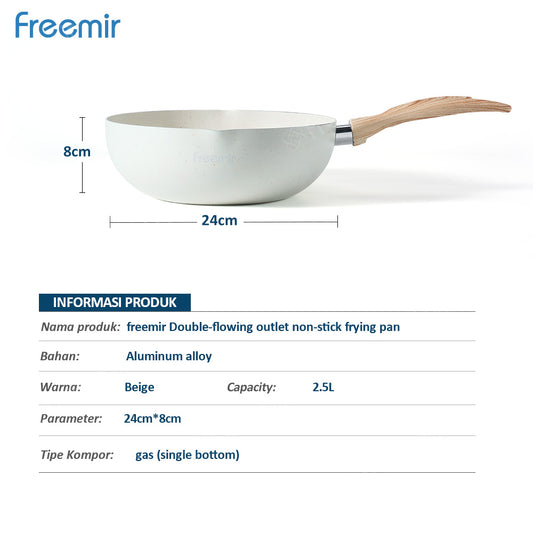 freemir Wok Pan Antilengket 24 CM dengan Dua Corong Tuang