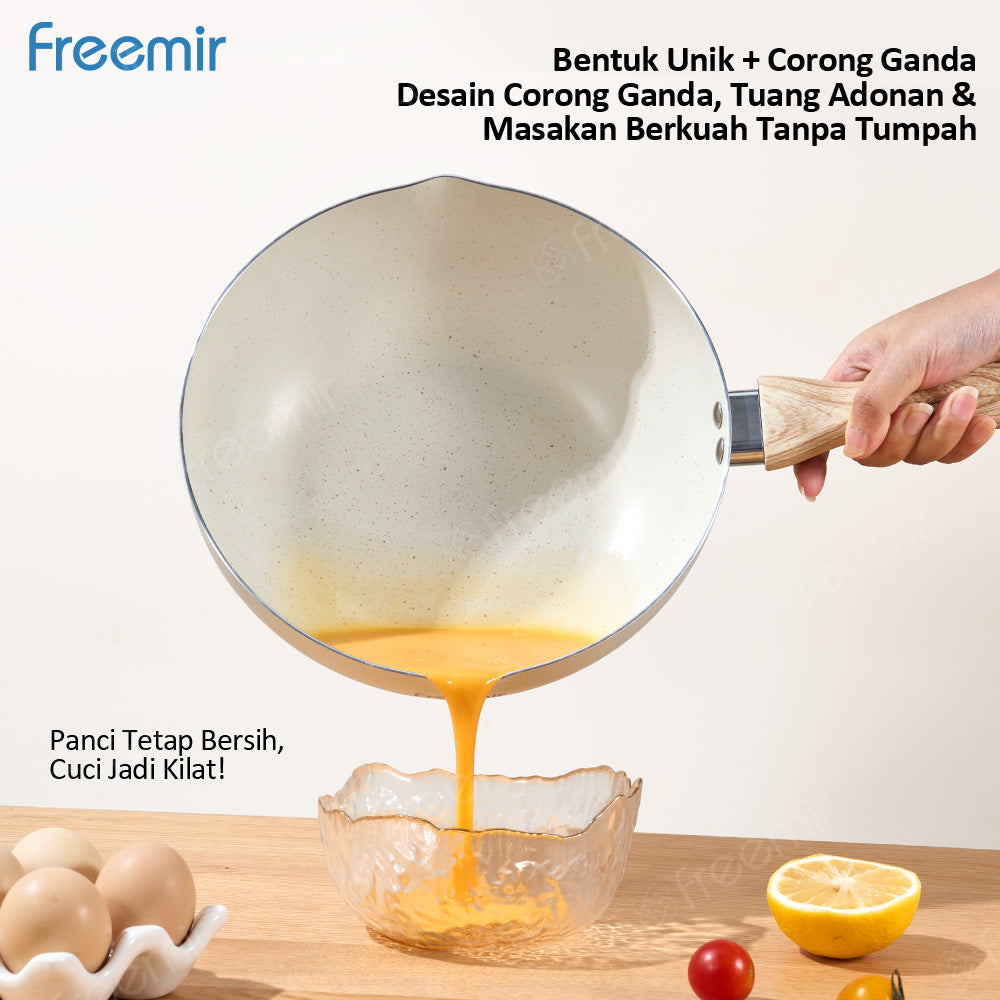 freemir Wok Pan Antilengket 24 CM dengan Dua Corong Tuang