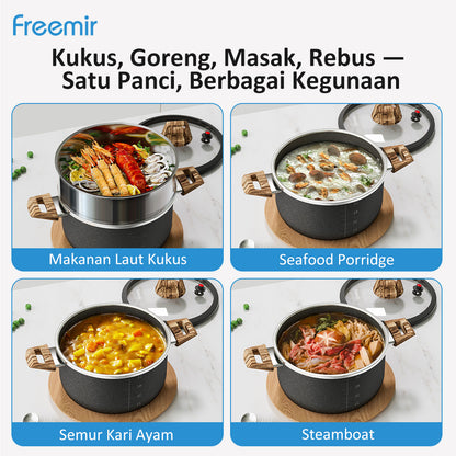 freemir 5.5L Micro Pressure Cooker 24 CM Single Bottom with Two Handles and Glass Lid