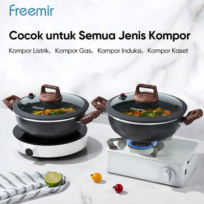 freemir Wajan Anti Lengket 24 CM Tekanan Mikro Single Bottom dengan Dua Pegangan dan Tutup Kaca