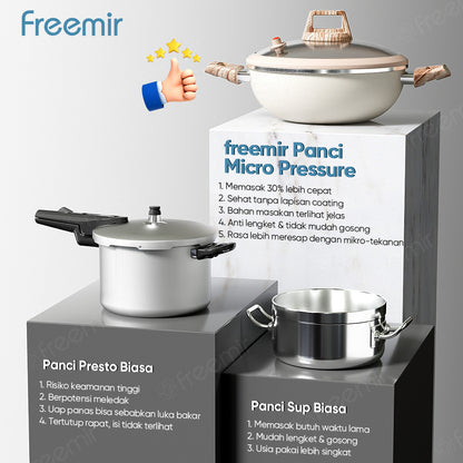 freemir 24 CM Non-Stick Micro Pressure Frying Pan with Two Wooden Handles and Glass Lid