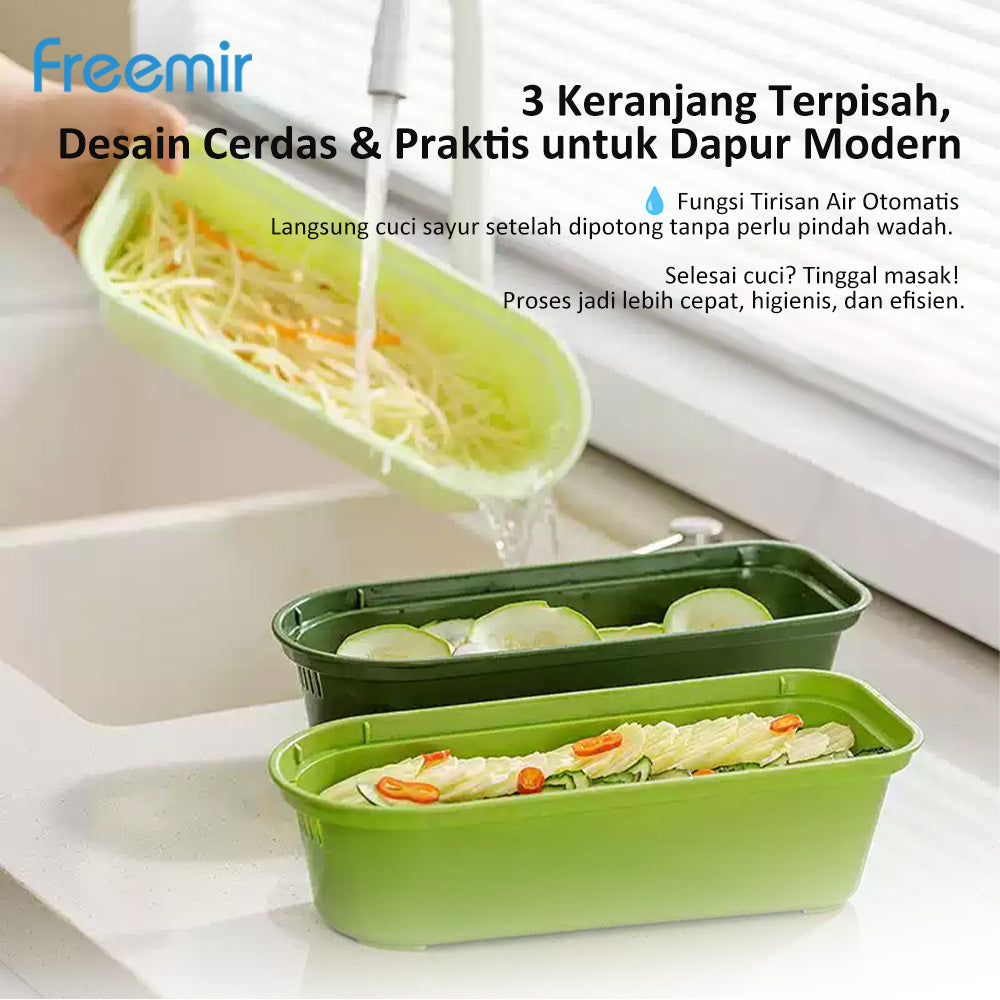 Freemir Vegetable Cutter – 6 Pisau & 3 Keranjang