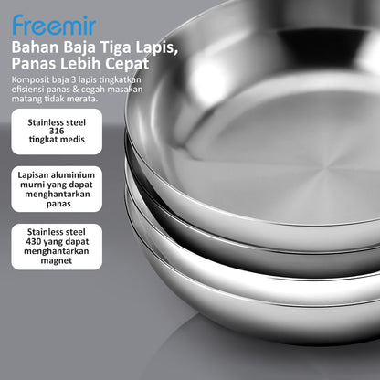 freemir 24 CM Double Bottom Stainless Steel Frying Pan